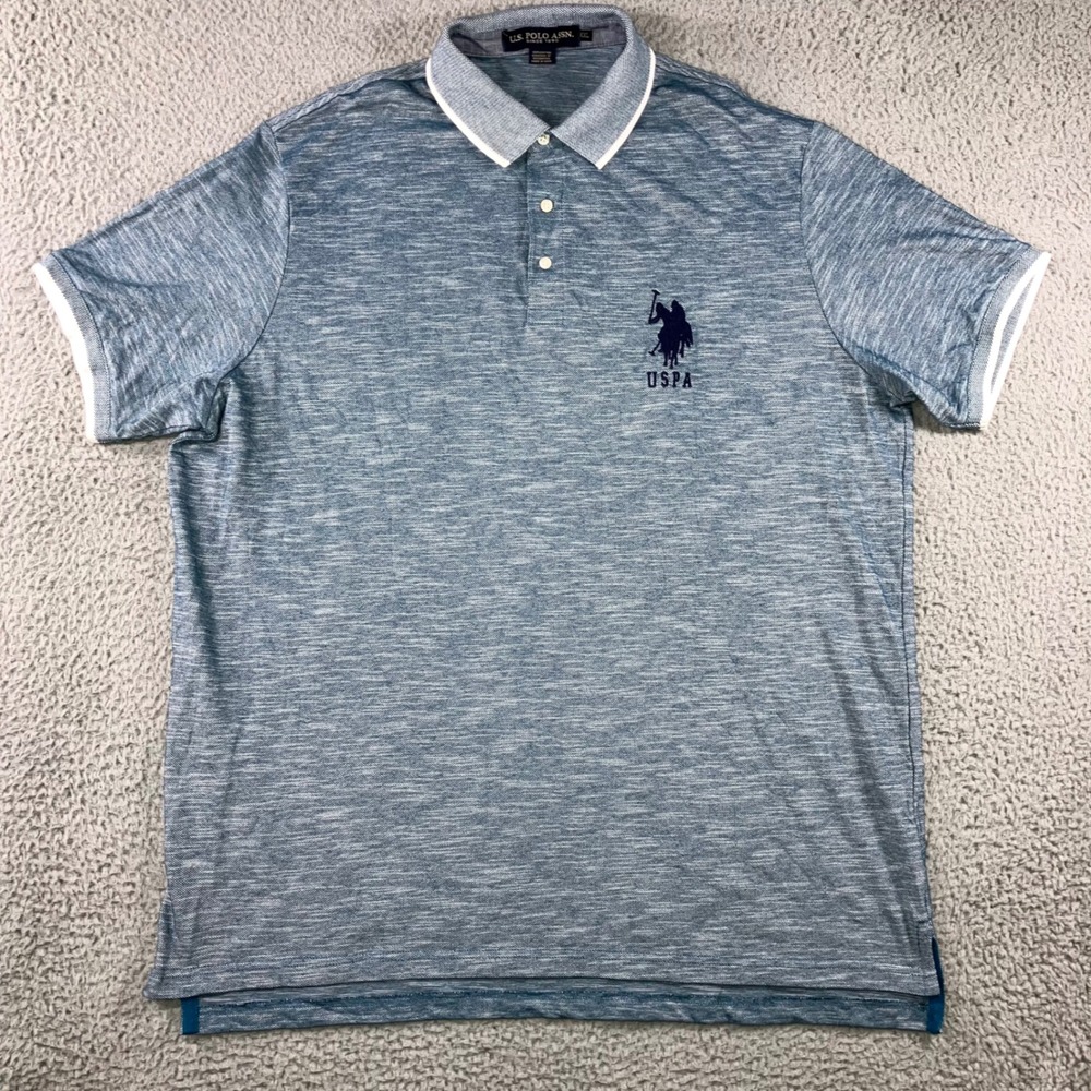 U.S. Polo Assn. Polo Shirt Men XXL Blue Space Dye Short Sleeve Logo Tipped